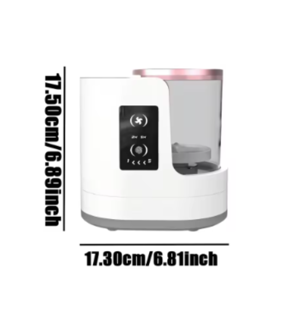 White Electric Makeup Brush Cleaner with measurements on a white background
