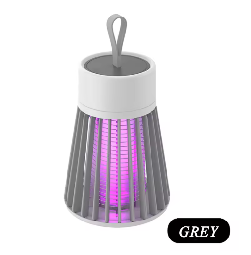 Gray and white lamp with purple UV light on a white background