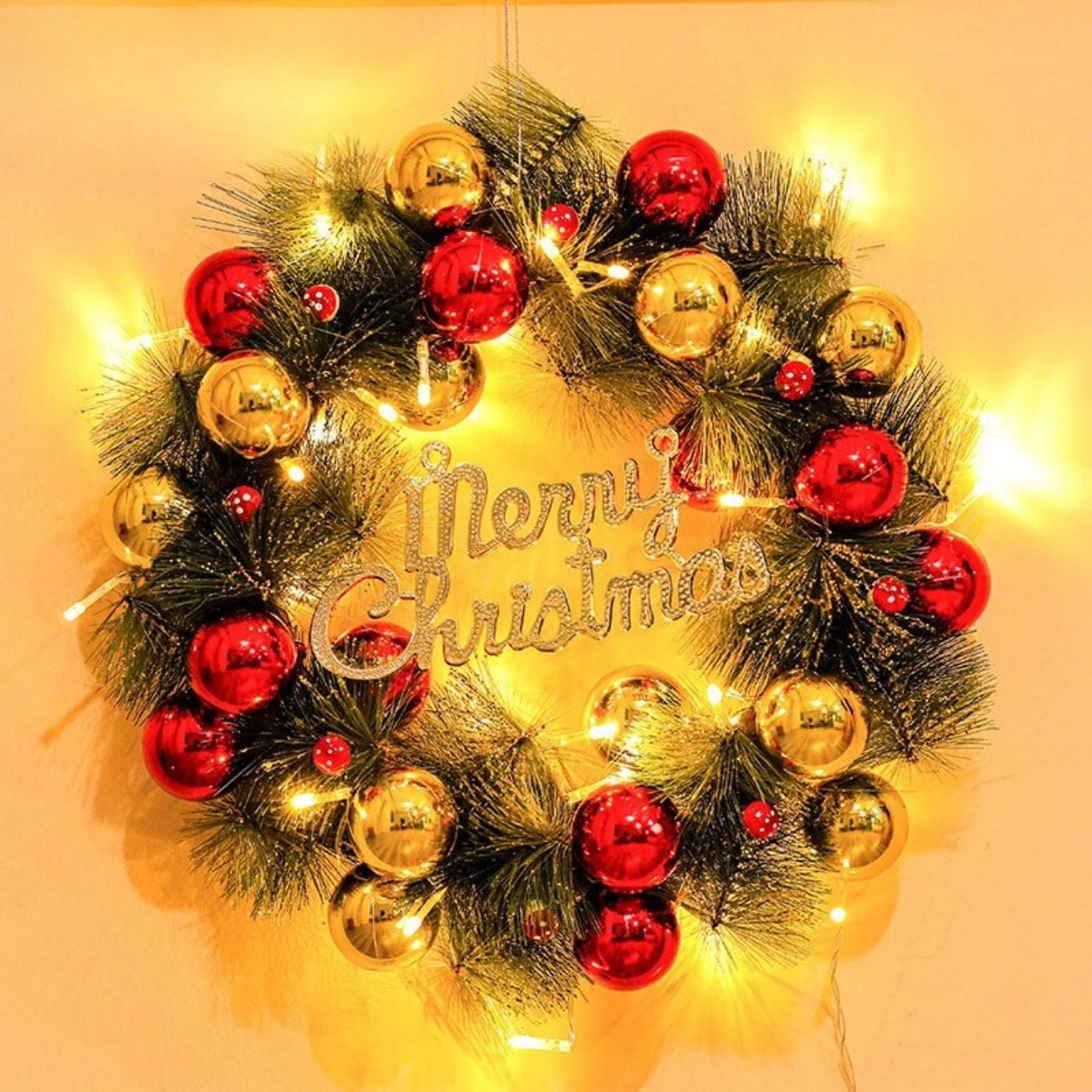 🎄 Christmas Wreath Collection (35–40cm) – Festive Pine Needle Door Decor with Optional LED Lights