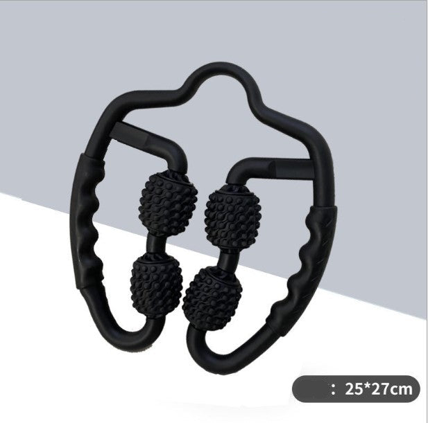 Black leg circulation device with textured nodes on a gray background