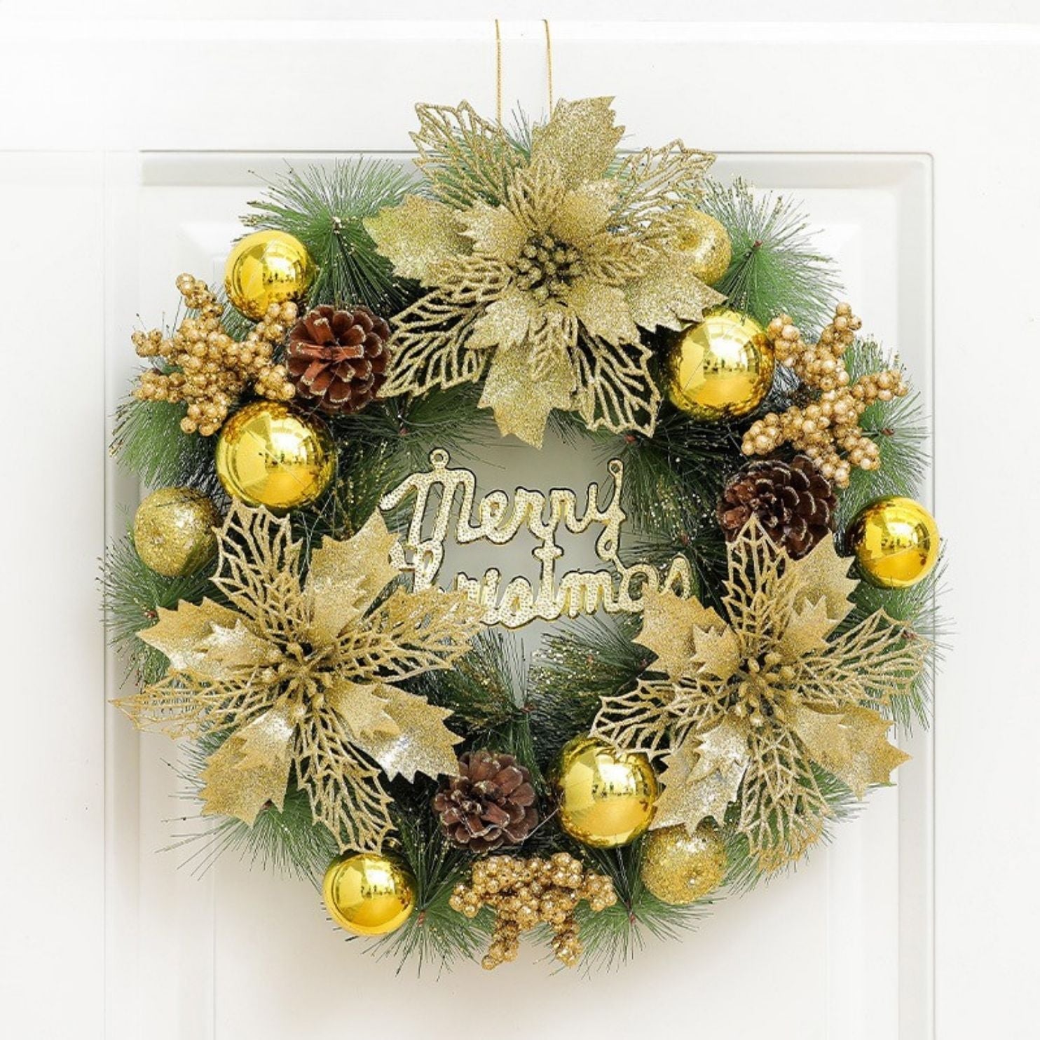 🎄 Christmas Wreath Collection (35–40cm) – Festive Pine Needle Door Decor with Optional LED Lights
