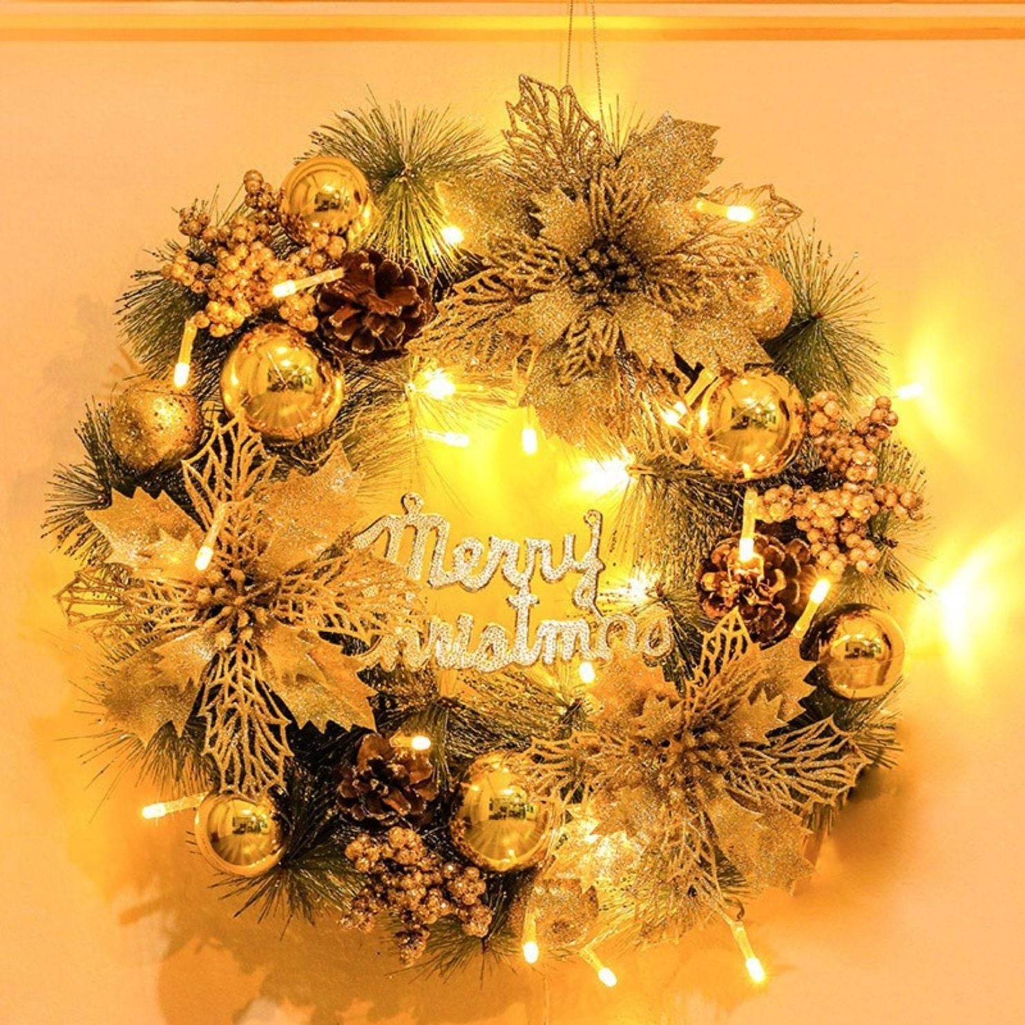 🎄 Christmas Wreath Collection (35–40cm) – Festive Pine Needle Door Decor with Optional LED Lights