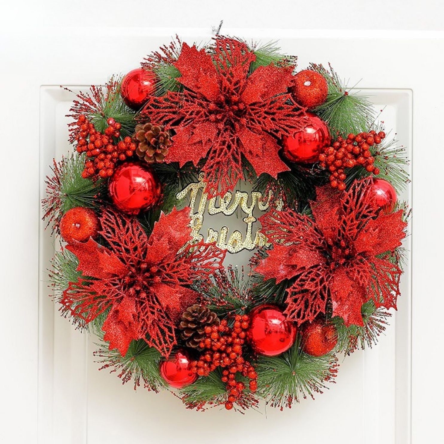 🎄 Christmas Wreath Collection (35–40cm) – Festive Pine Needle Door Decor with Optional LED Lights