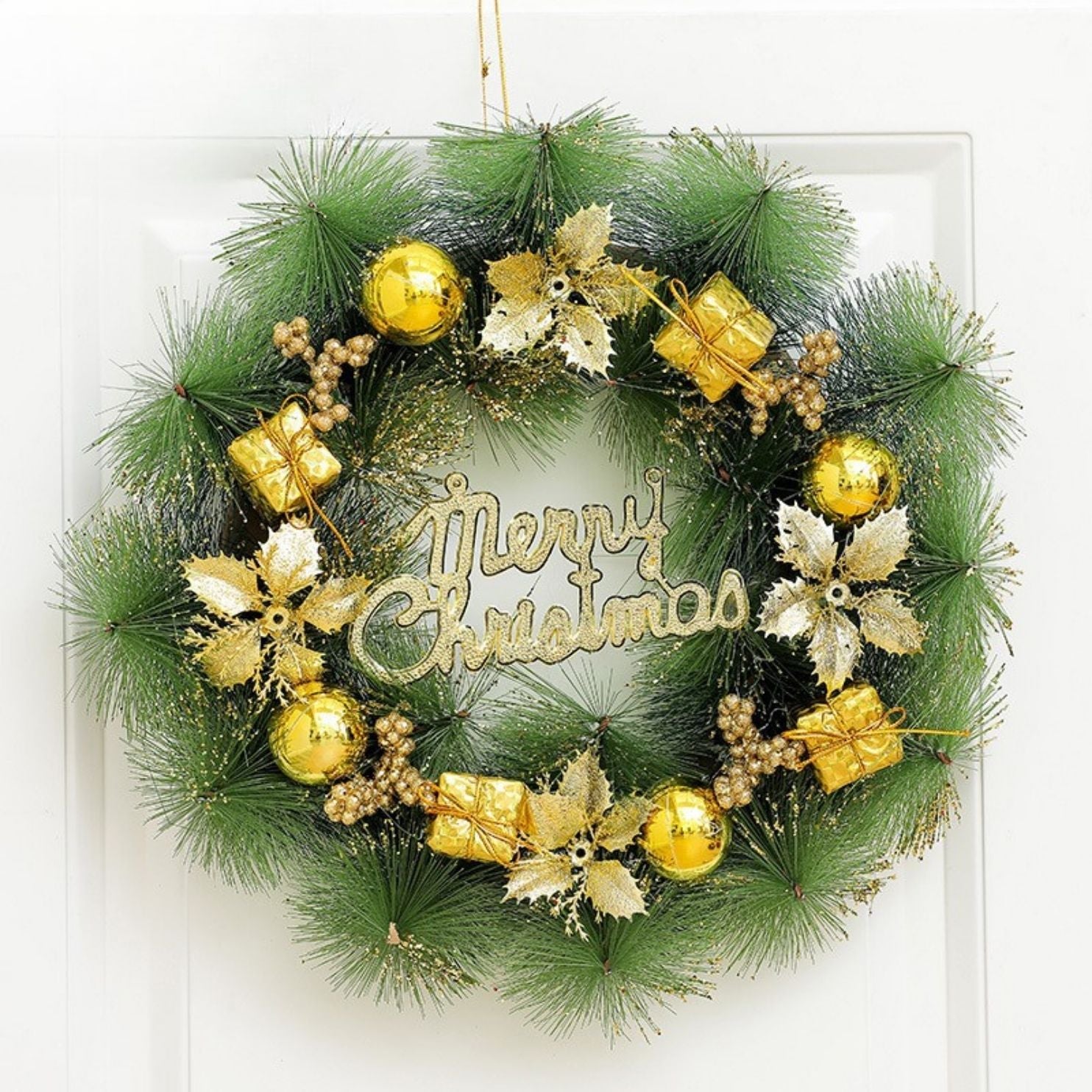 🎄 Christmas Wreath Collection (35–40cm) – Festive Pine Needle Door Decor with Optional LED Lights