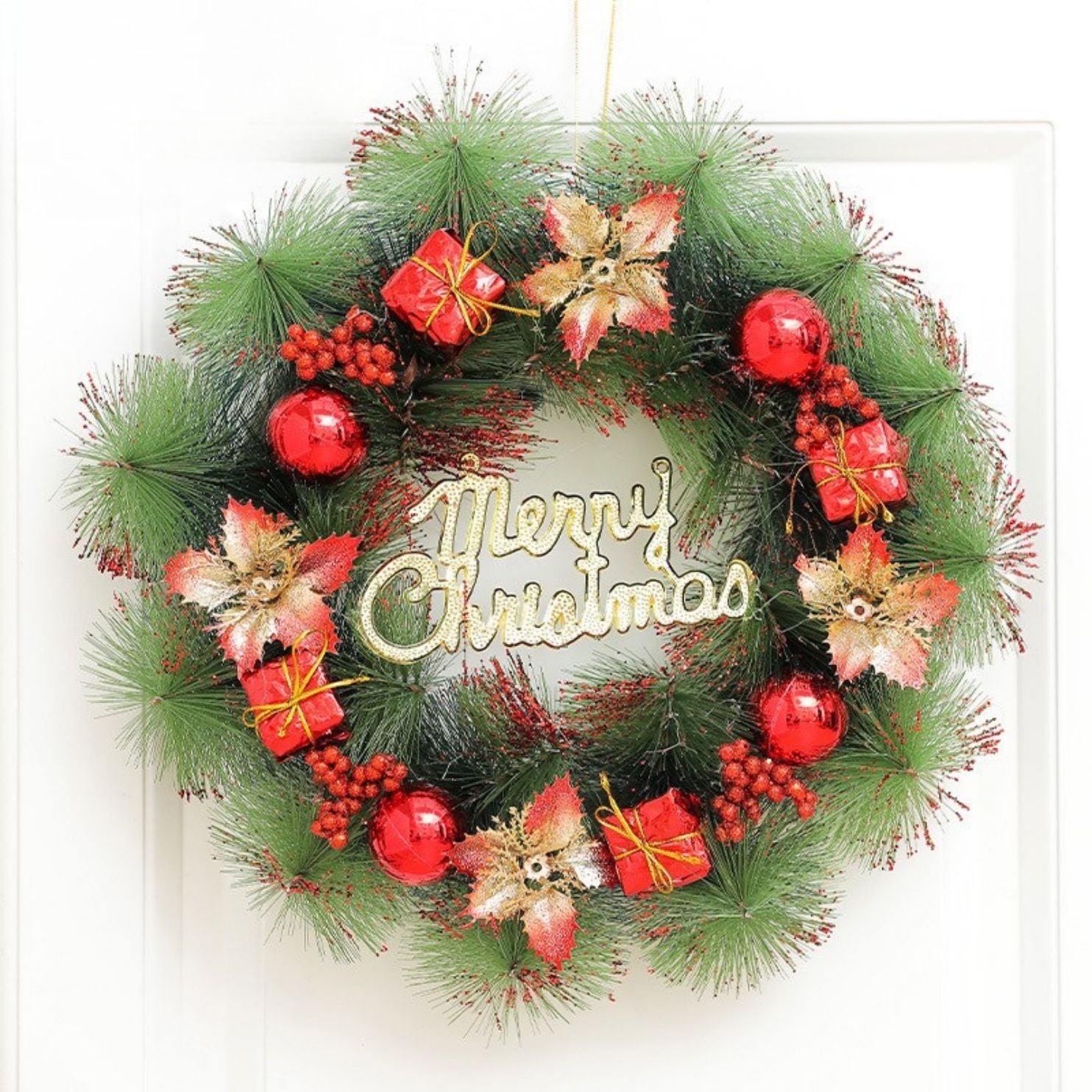 🎄 Christmas Wreath Collection (35–40cm) – Festive Pine Needle Door Decor with Optional LED Lights