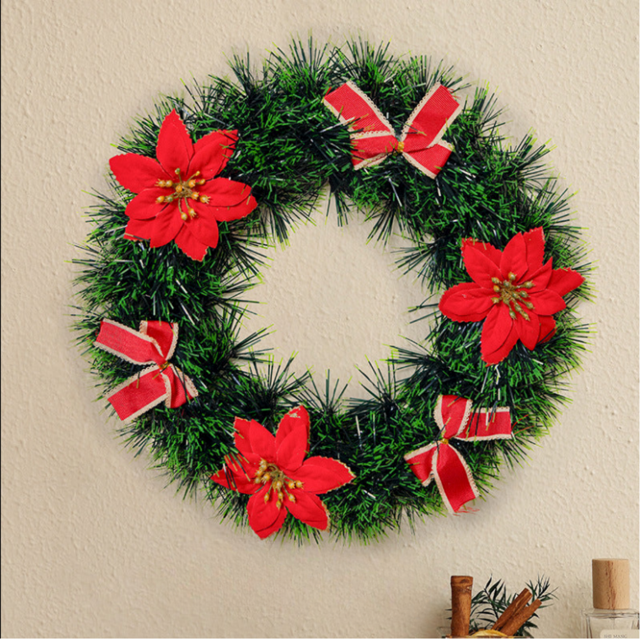 🎄 Christmas Wreath Collection (35–40cm) – Festive Pine Needle Door Decor with Optional LED Lights