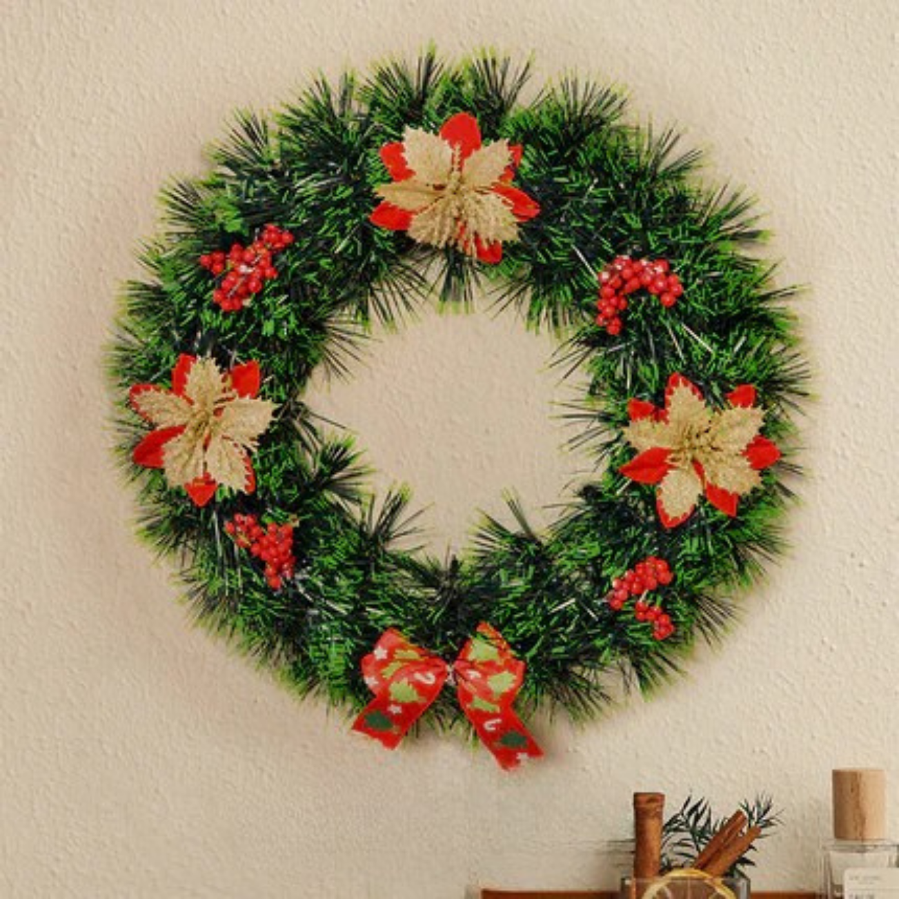 🎄 Christmas Wreath Collection (35–40cm) – Festive Pine Needle Door Decor with Optional LED Lights