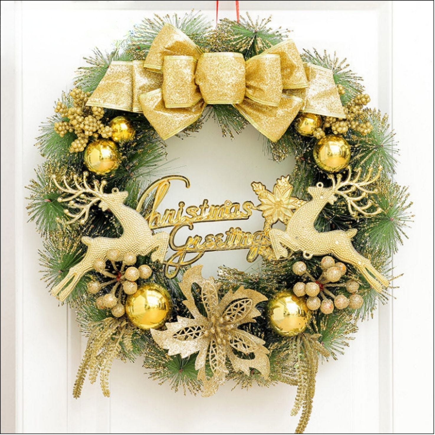🎄 Christmas Wreath Collection (35–40cm) – Festive Pine Needle Door Decor with Optional LED Lights