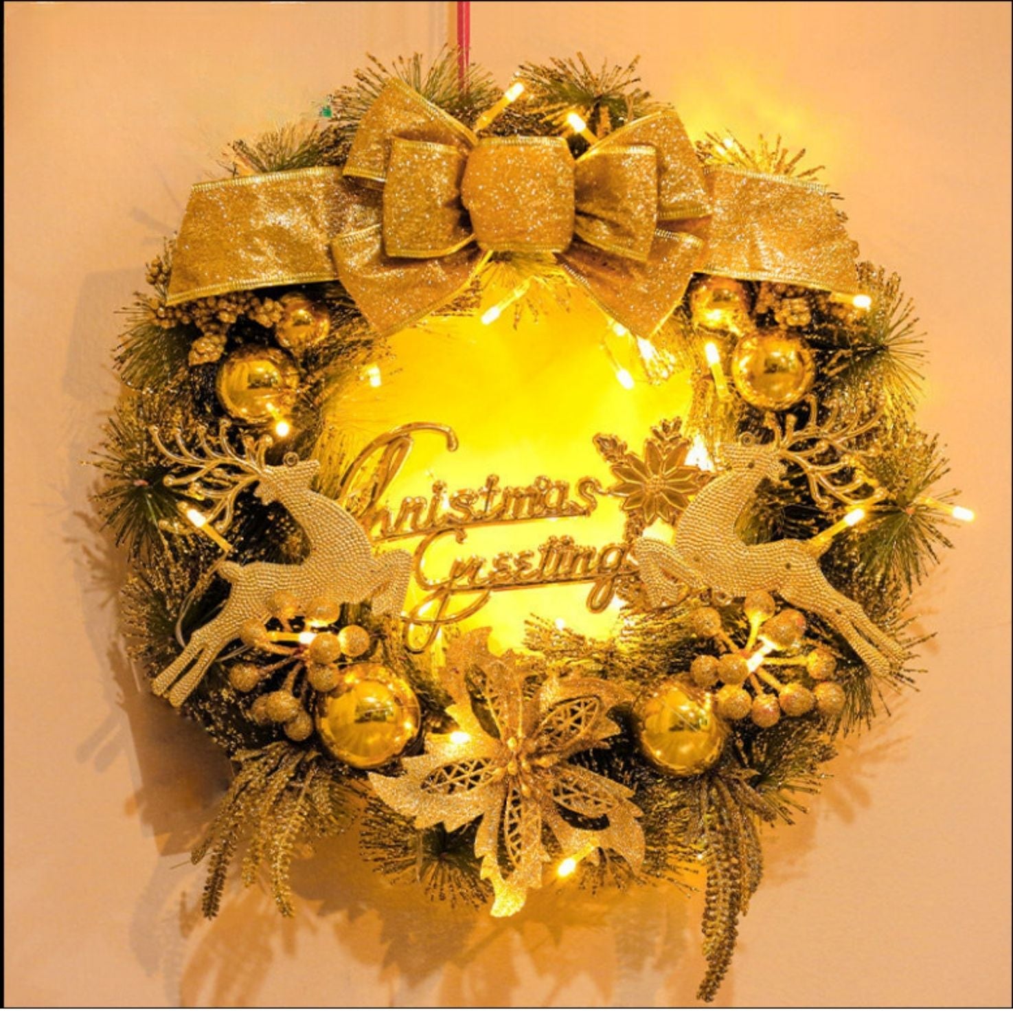 🎄 Christmas Wreath Collection (35–40cm) – Festive Pine Needle Door Decor with Optional LED Lights