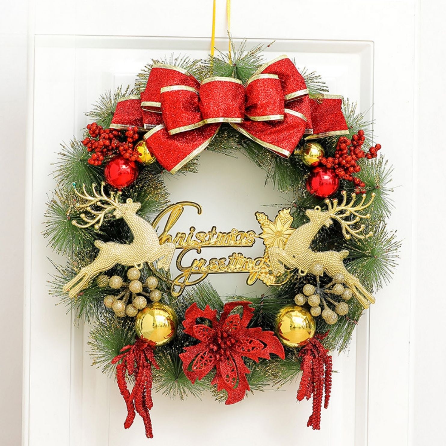 🎄 Christmas Wreath Collection (35–40cm) – Festive Pine Needle Door Decor with Optional LED Lights