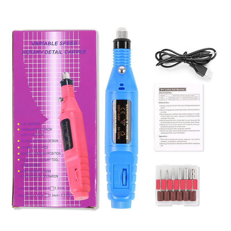 Variable speed Portable Electric Nail Drill with accessories on a white background