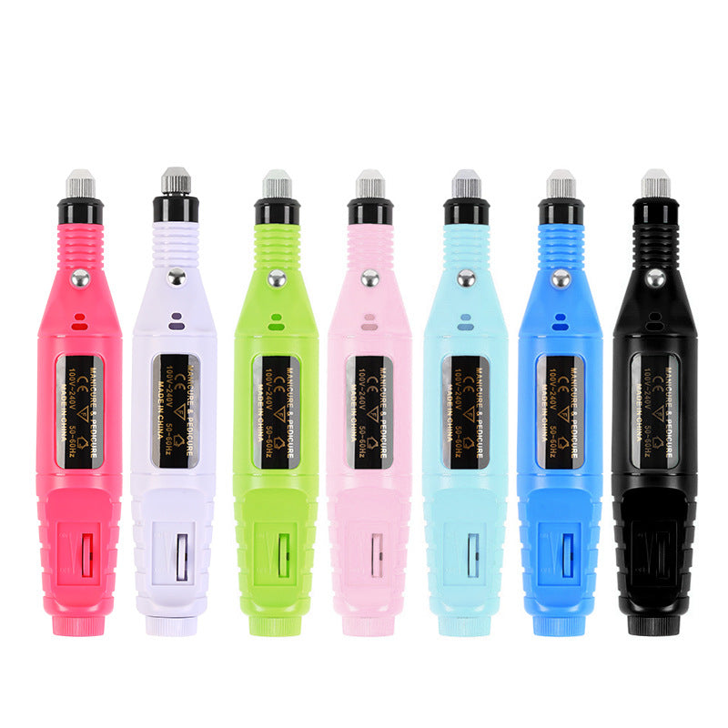 Set of colorful Portable Electric Nail Drill on a white background